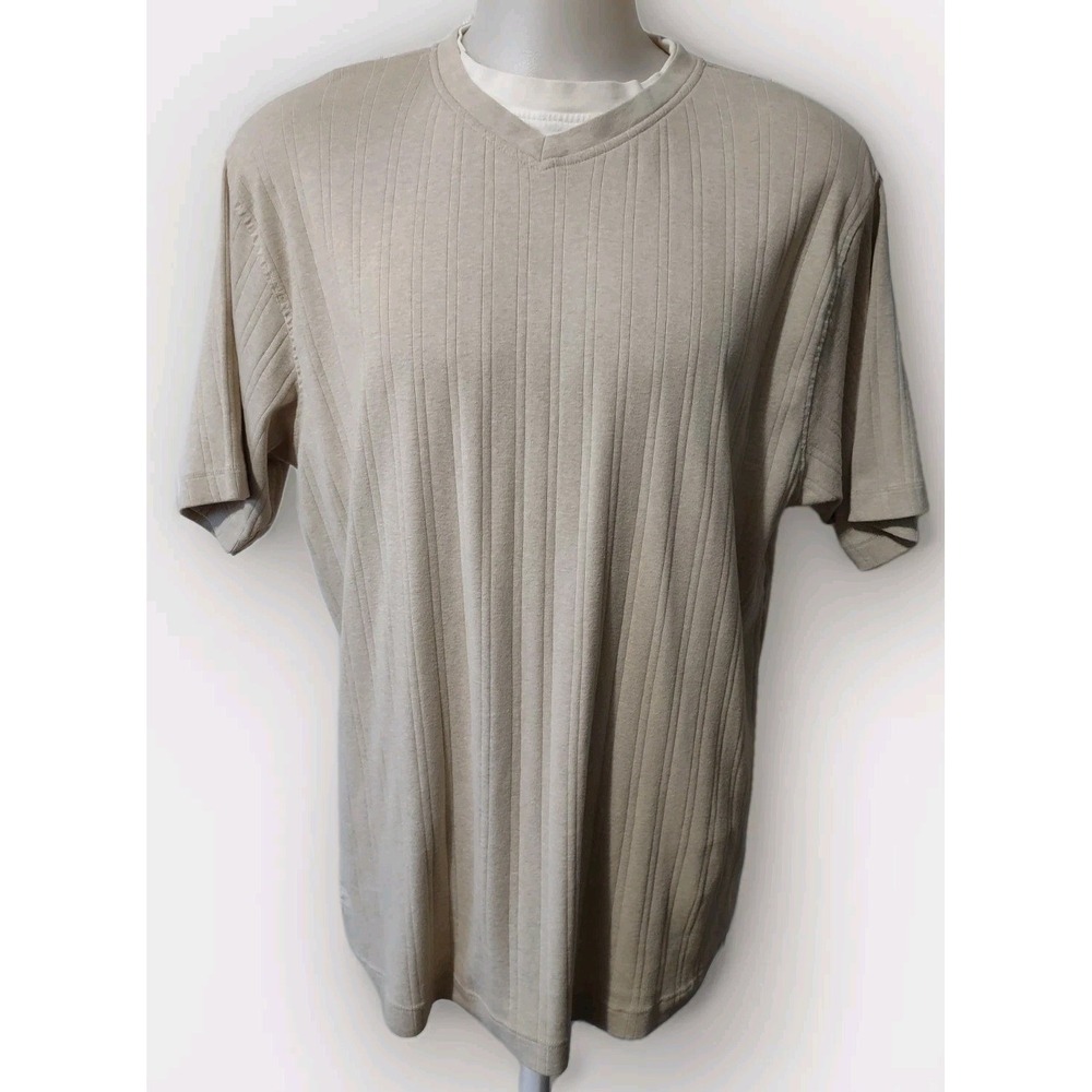 Vintage Haggar Q V-Neck Shirt Men's Size XXL Ribbed Preppy Academia School Tan